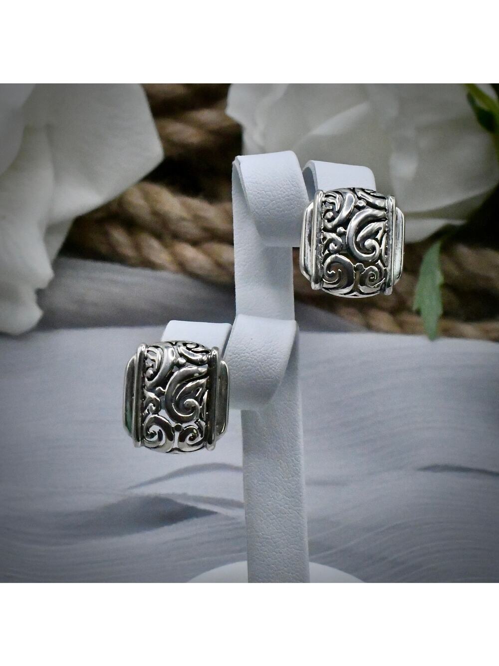 Bali Sterling Silver Openwork Scroll Earrings Vintage 925 SNK Thailand